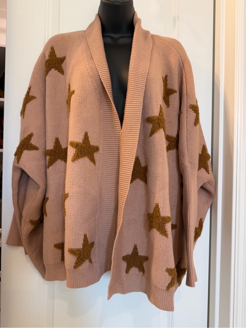 Wishlist Star Cardigan S/M Oversized Teddy Fuzzy Open Front Sweater